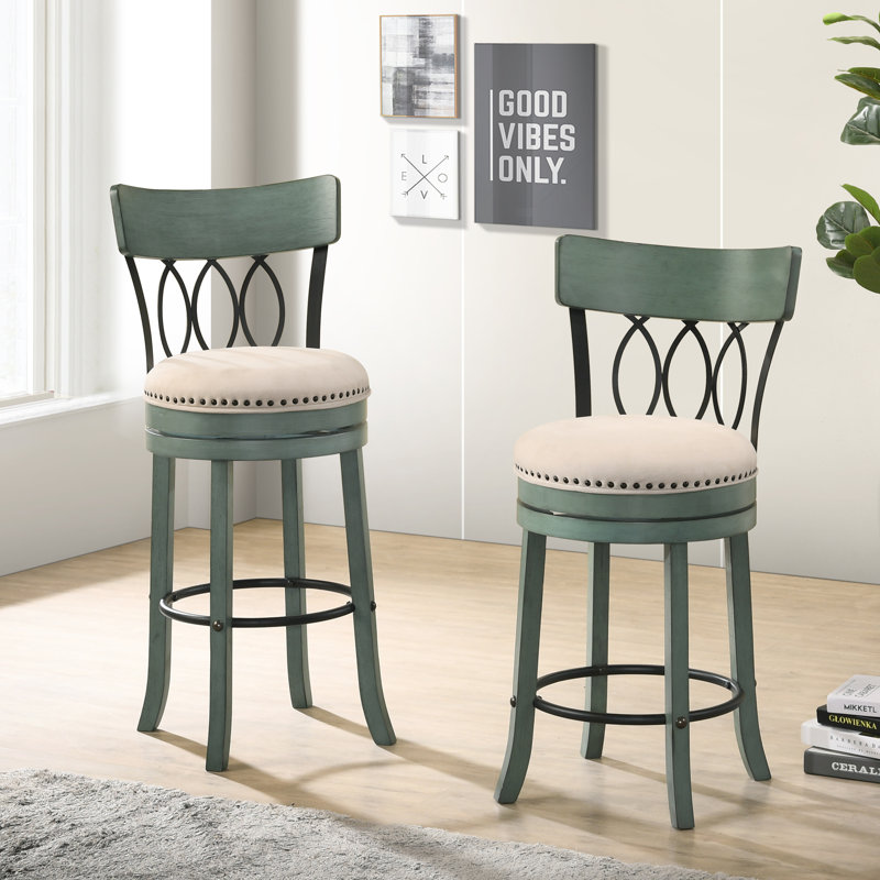Ashritha Swivel 39.75'' H Stool, Counter Stool (24" Seat Height), Antique Green