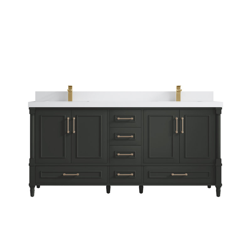 Aberdeen 72'' Double Bathroom Vanity with Top, White, Black