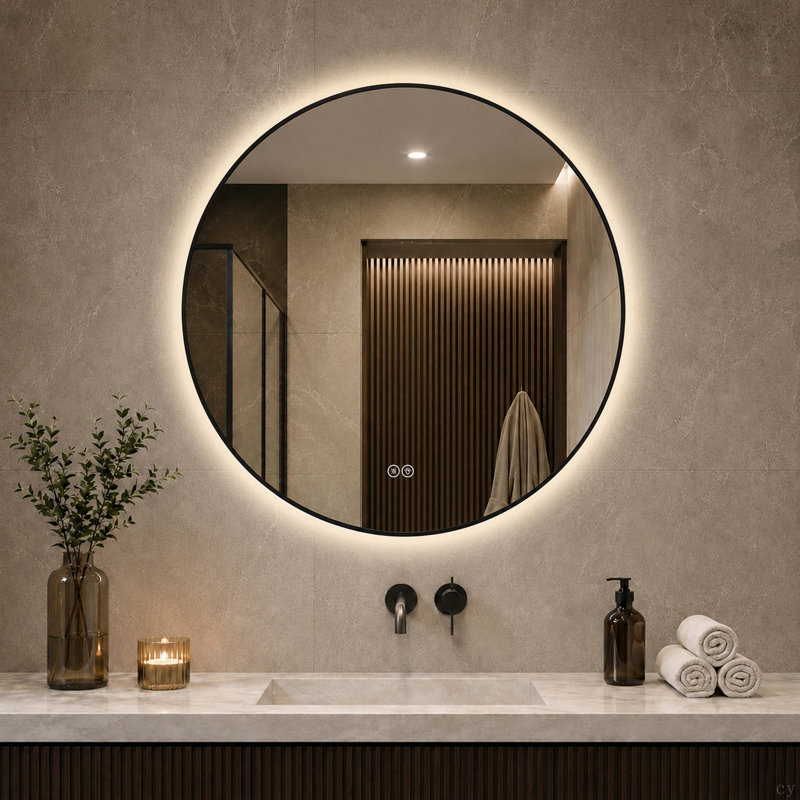 Miroir rond de salle de bain à DEL, H 0,79 po x l 28 po