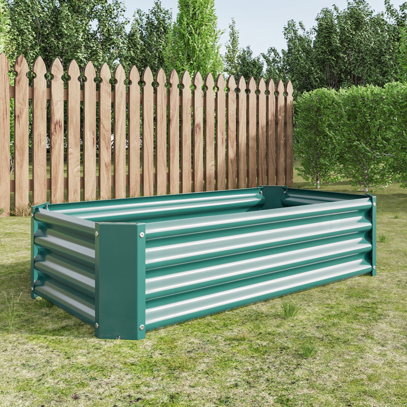  Metal Raised Rectangle Planter Beds, Green