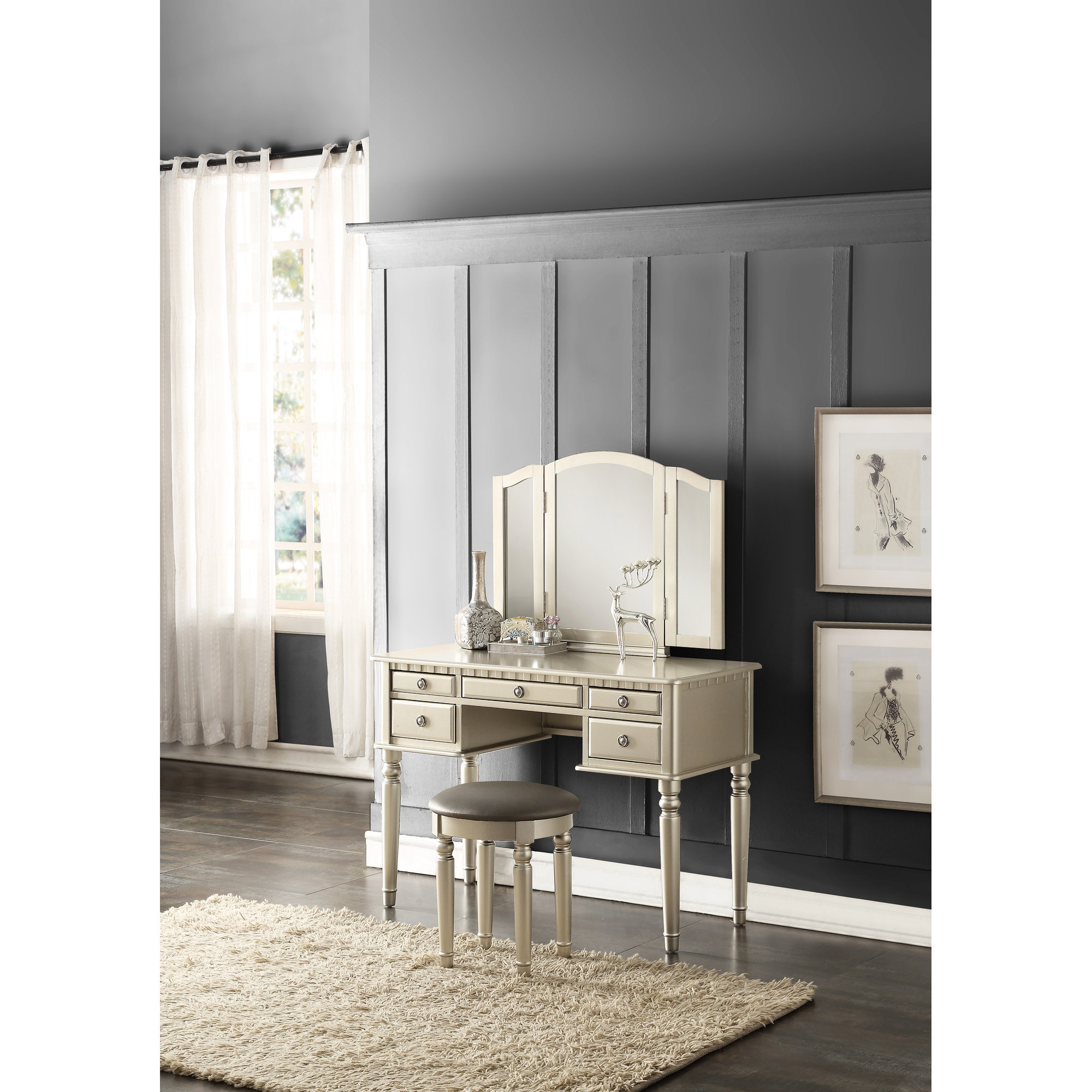 Wildon Home® Bedroom Vanity With Foldable Mirror And Storage ...