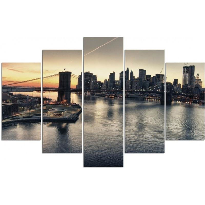 New York City Brooklyn Bridge - 5 Piece No Frame Print on Canvas, 70cm H x 100cm W