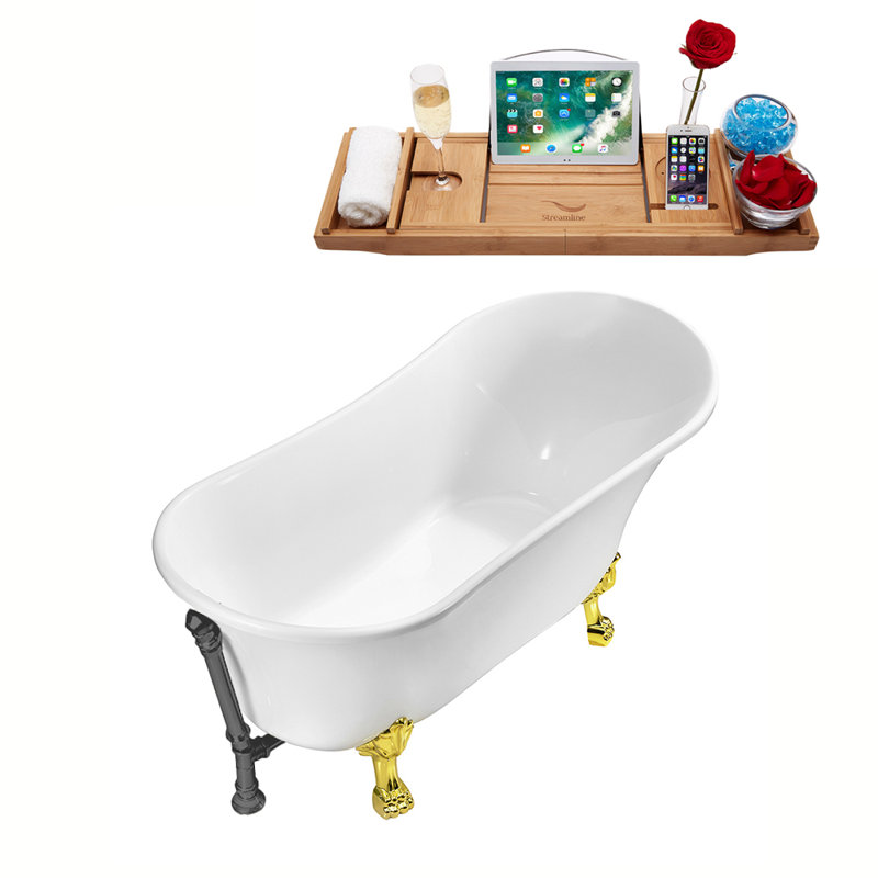 66.9'' x 31.5'' Soaking Acrylic Bathtub, Polished Gold, Brushed Gun Metal