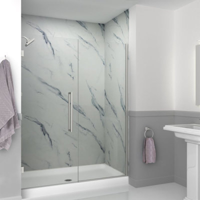 Porte de douche à charnière en bronze champagne avec verre transparent l 58,5 po x H 76 po Transolide Elizabeth