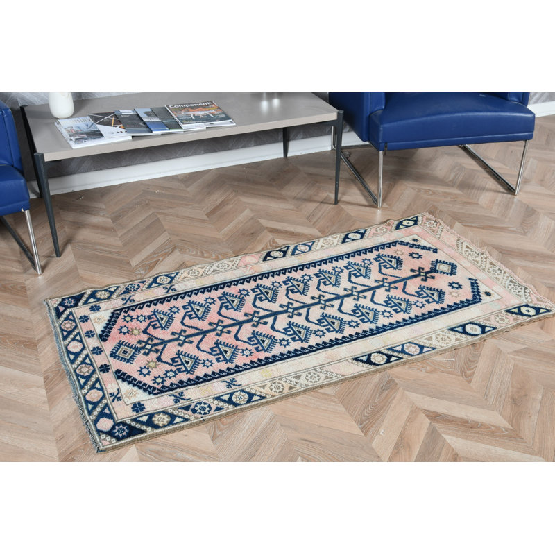 Petit tapis turc Anatolian rétro en laine brune tissé à la main pour un décor de vestibule avec un design Boho Oushak
