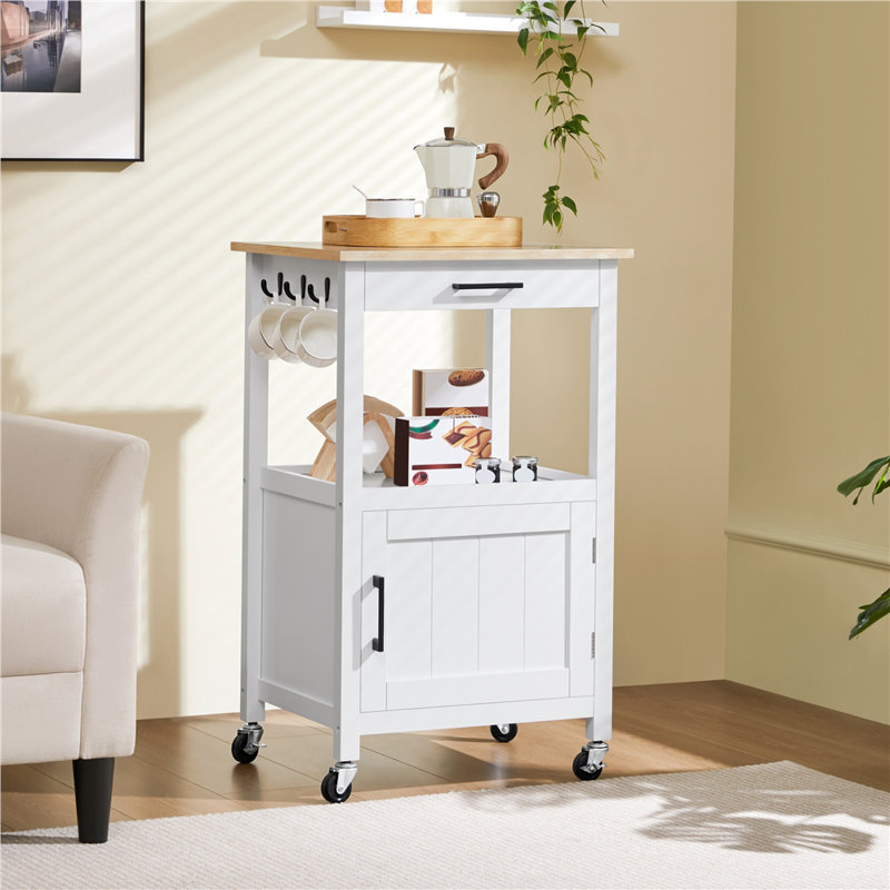 Solid Wood Top Kitchen Island, White