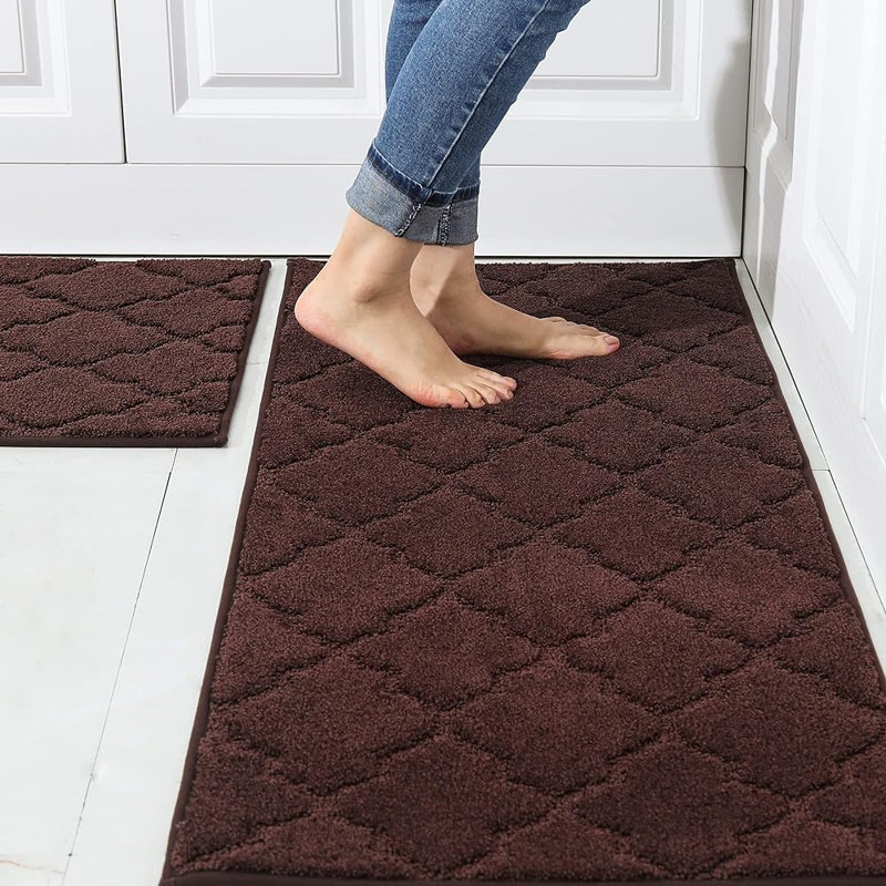 Muhd Kitchen Mat Set of 2, Rectangle 1'8" x 2'6"+ 1'8" x 4', Brown