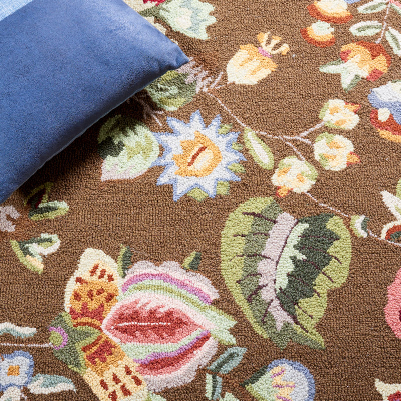 Tapis brun en laine touffeté à la main Hollander, Ovale 7 pi 6 po x 9 pi 6 po