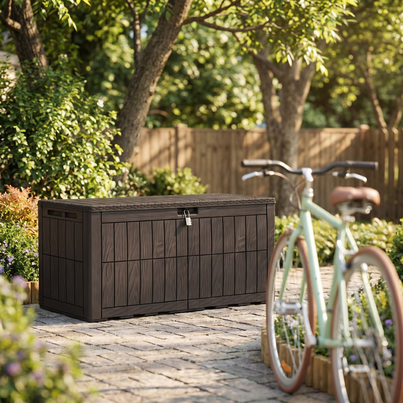Balconera 110 Gallon Resin Outdoor Deck Box With Lock, 110, Dark Gray