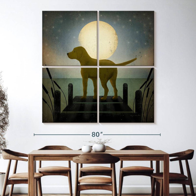 Brampt, lune jaune, chien, H 74 po x l 74 po