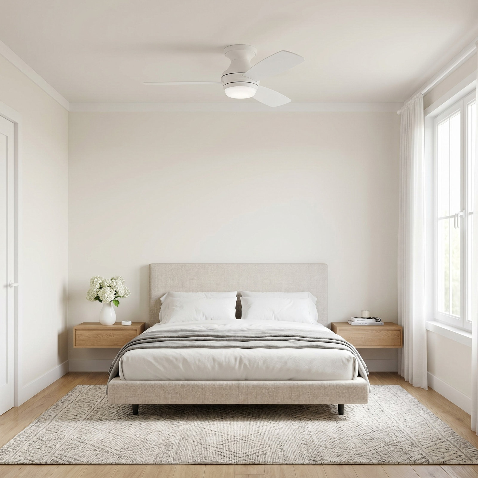 Rivers 3 Blade Ceiling Fan with LED Light Kit, Matte White with White Blades, 44"