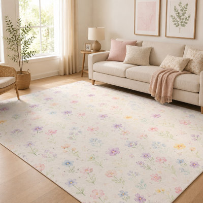 1Pcs Motif floral aquarelle - velours court, tapis imprimé, lavable et facile à nettoyer, grand tapis mince, envers antidérapant, convient au salon, à la chambre à coucher, à la cuisine, au bureau et à l'intérieur pour la maison