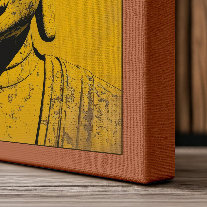 Golden Buddha Head Japandi - Wrapped Canvas, 36x24 - 91.4 x 61.0 cm, Terracotta Border