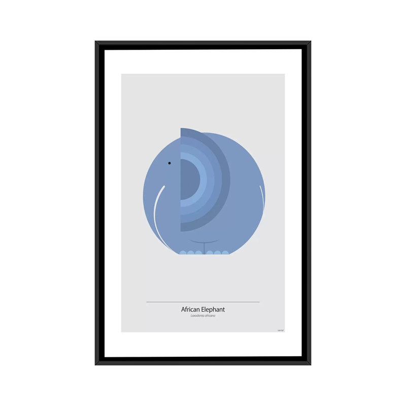 « éléphant (blue) », impression sur toile, H 60 po x l 40po x P 1,5 po, Toile avec cadre noir, Pas de tapis