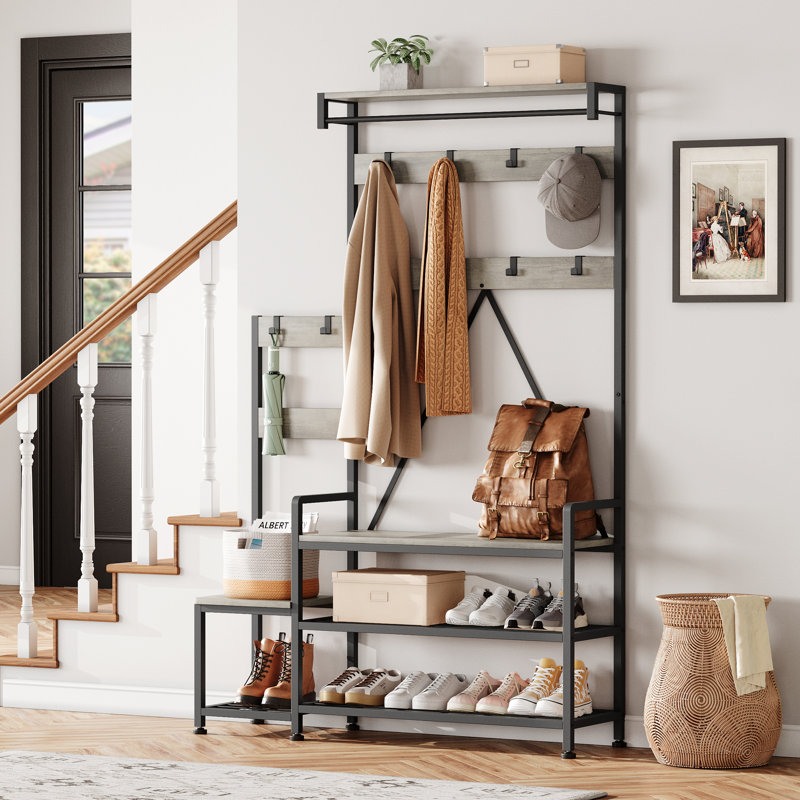 Metal Freestanding 8 - Hook Coat Rack, Grey/Black