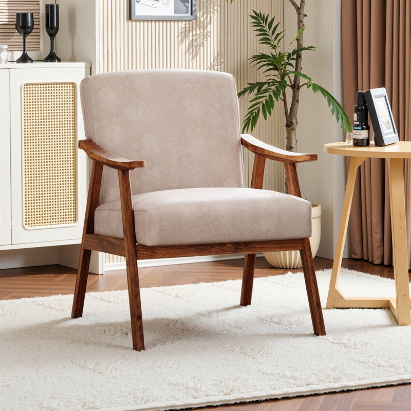 Transitional Modern Solid Wood Fabric,PU Accent Chair, PU, Camel