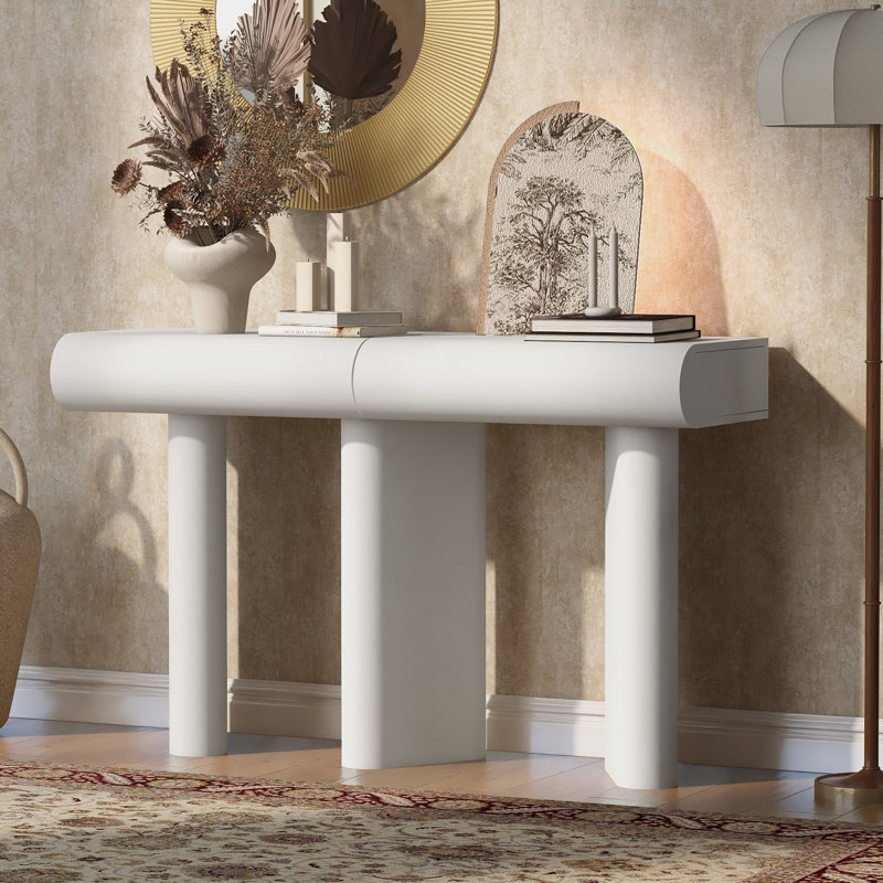 Table d'entrée moderne peinte de 47,6 po avec tiroirs courbés ovales, table de couloir peu encombrante avec pieds géométriques, table basse contemporaine pour salon, chambre à coucher, petits appartements, vestibule