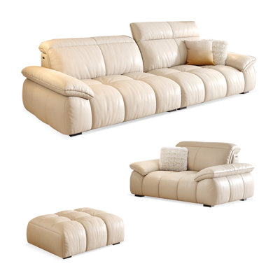 White Genuine Leather 3 - Piece Living Room Set