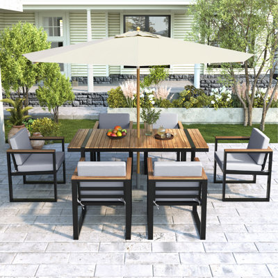7 Pieces Outdoor Dining Set Patio Dining Table And Chair Set With And Removable Cushions For Patio, Backyard, Garden