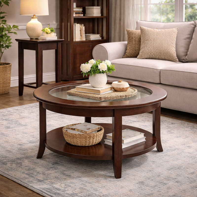 Wilfredo Round Solid Wood Coffee Table in Chocolate Oak