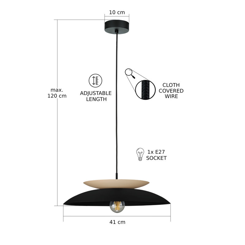 1 - Light Matte Black Dome Pendant, Black/Latte