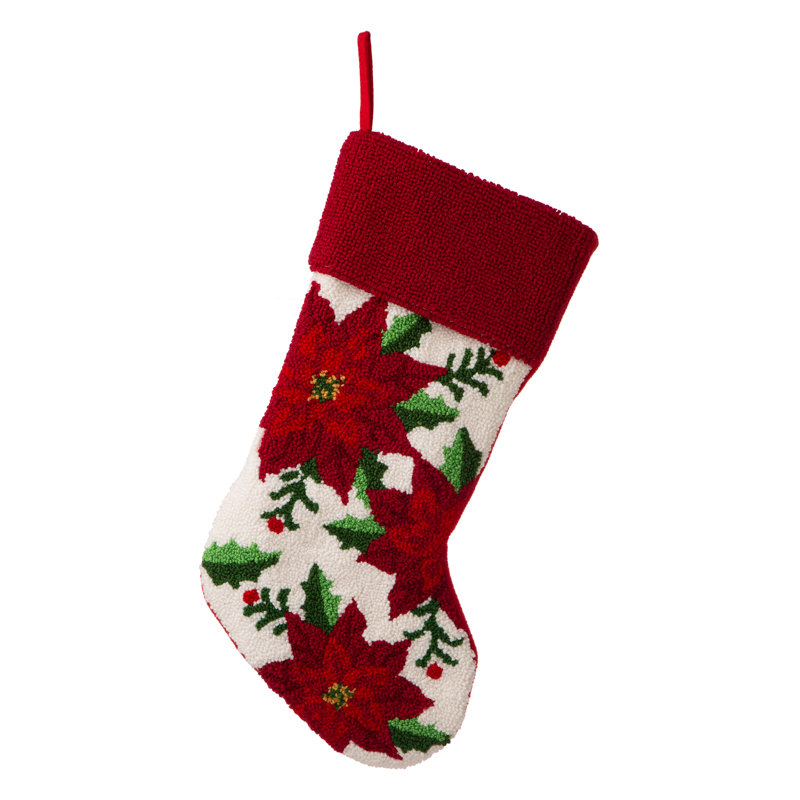 Bas de Noël crocheté 21 po, poinsettia