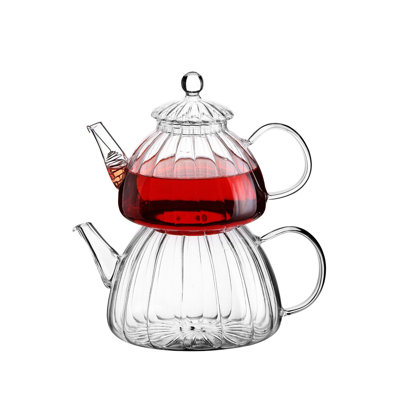 Théière 100% en verre borosilicaté de qualité supérieure avec crépine en acier, capacité supérieure de 27,1 oz liq. Et capacité inférieure de 50,7 oz liq. Résistant à la chaleur et aux flammes | Conception élégante pour les amateurs de thé 