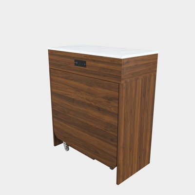 74-inch extendable dining table, equipped with power socket, lockable casters and small space storage cabinet, with a pull-out tabletop kitchen island