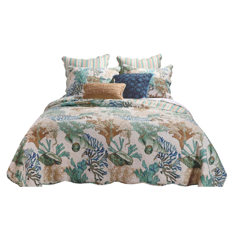 Atlantis Coral and Stripe Reversible Quilted Throw