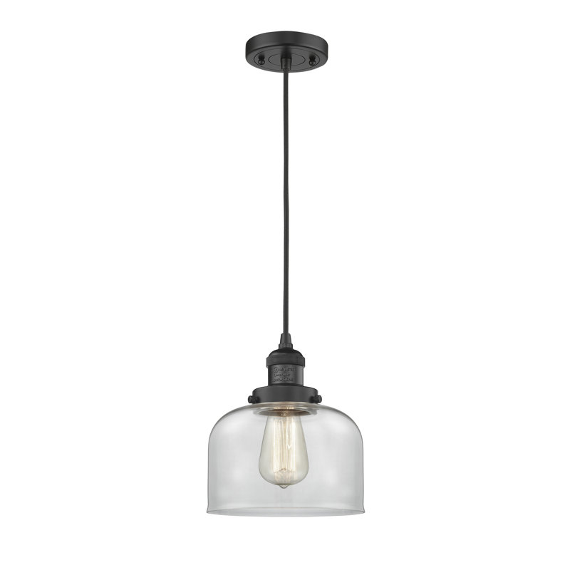 Luminaire suspendu en forme de cloche à 1 lumière Metropole, Noir mat, Transparent, DEL