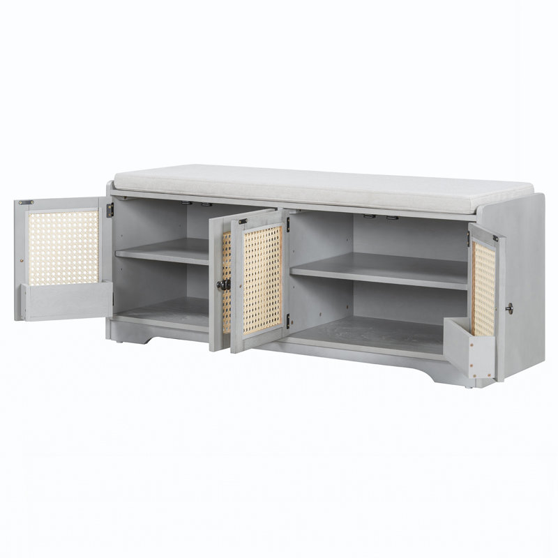 Banc à chaussures en bois avec coussin amovible, Gris