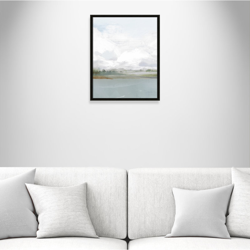 All Shore Watercolor Canvas Painting Print with Wood Floater Frame , 21.5" H x 17.5" W, Black