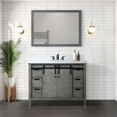 Meuble-lavabo gris cendre 48 po X P 22 po P, comptoir en marbre de culture et Miroir