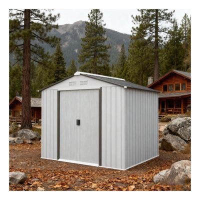 Remise de jardin en acier blanc avec trousse de fondation, bâtiment de rangement extérieur 6,7 pi x 3,8 pi