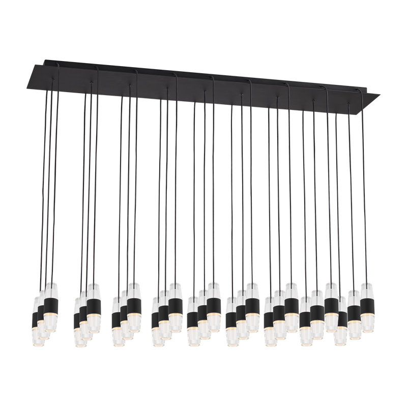 Sean Lavin Lassell 27-light short chandelier in natural brass finish with crystal glass shades, Nightshade Black