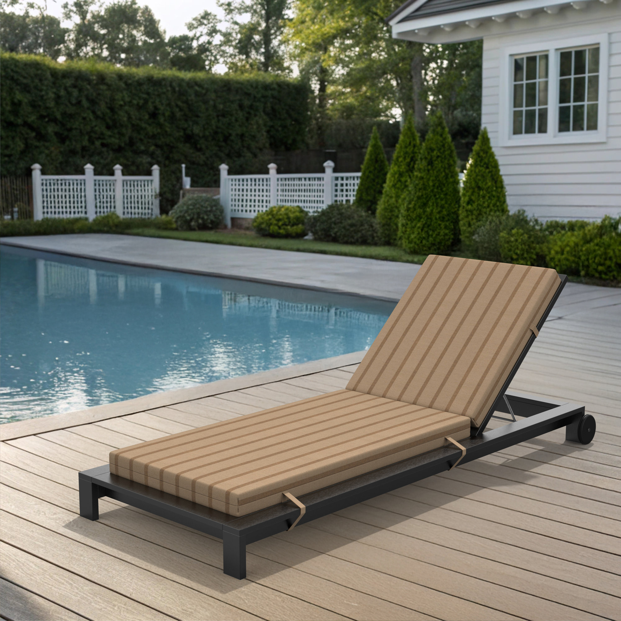 Lani Sunbrella Outdoor Chaise Lounge Cushion, Unwind Driftwood, 24" W x 45" D