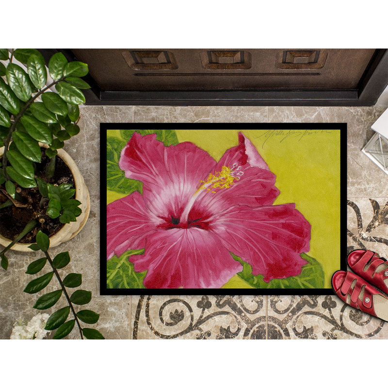 Paillasson d’extérieur antidérapant rose vif et hibiscus, Rectangle 2 pi x 3 pi