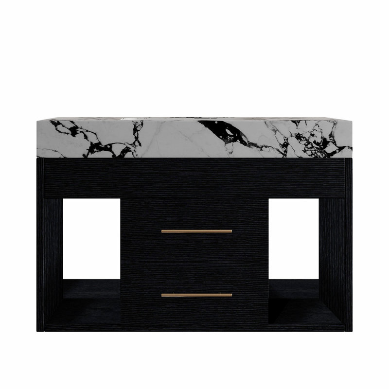 Meuble-lavabo flottant avec lavabo encastré, meuble-lavabo mural pour petite salle de bain, appartement, Black/White