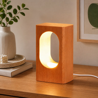 Creative Wooden LED Desk Lamp with Dimmable Warm-Ambient Light, Bedroom Bedside Night Light, Unique Home Decor and Housewarming Gift