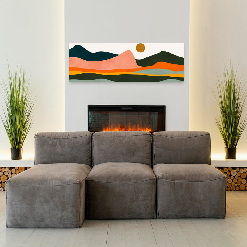 Désert, soleil, horizon, abstrait, paysage serein moderne, montagne, art mural, H 16 po x l 48 po