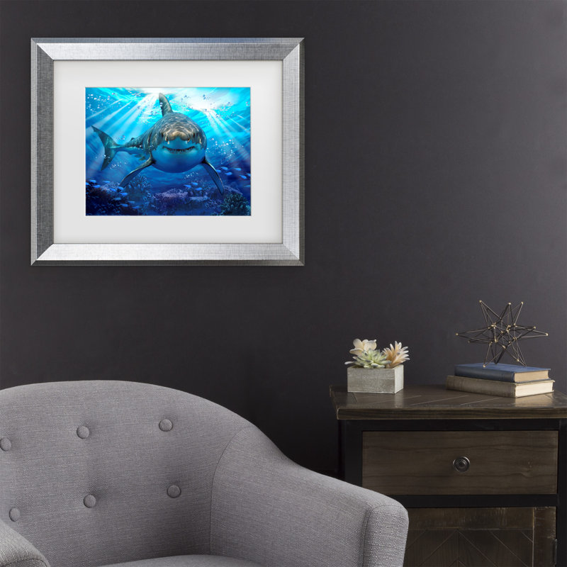 " Stalking Shark " by Howard Robinson, 14.5" H x 17.5" W x 0.75" D, Silver