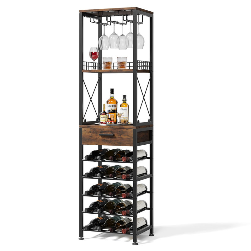 Corner Unit Wine Bottle & Glass Rack Brown