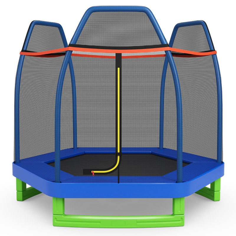 Costway Hexagon Backyard Trampoline with Safety Enclosure, Blue