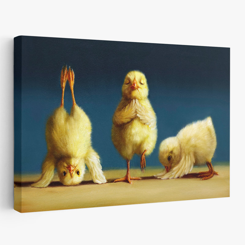 Poussins de yoga - animaux, fantaisie urbaine et pop surréalisme, H 32 po x l 48 po