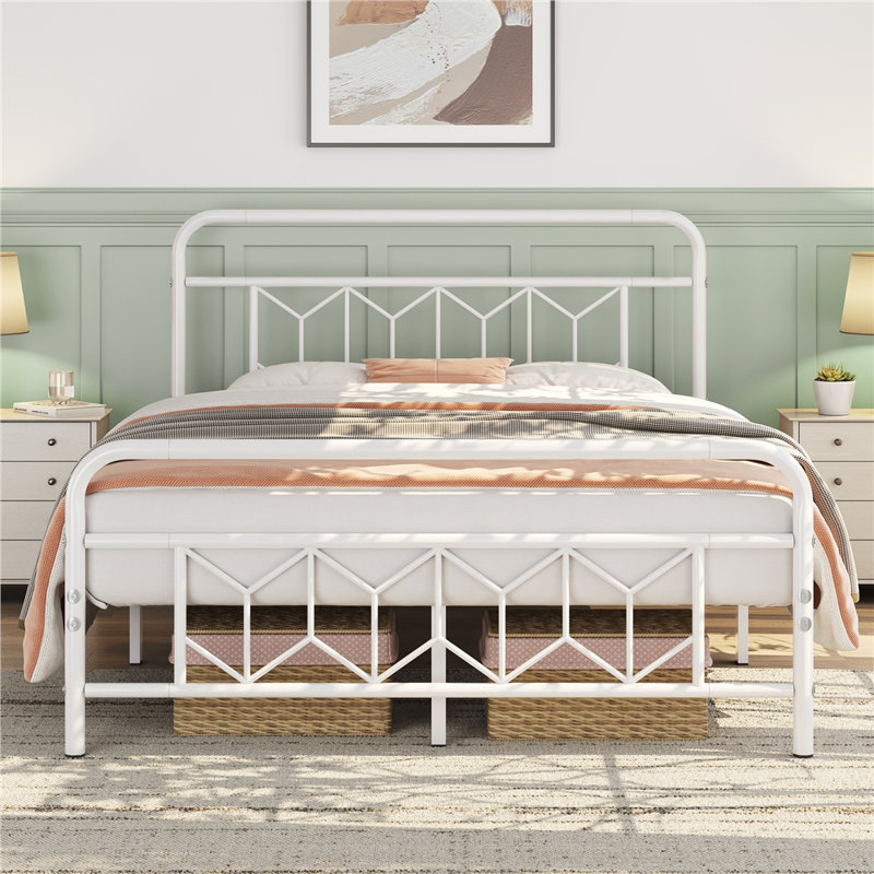 Vintage Metal Bed Frame with Diamond Pattern Headboard, Full