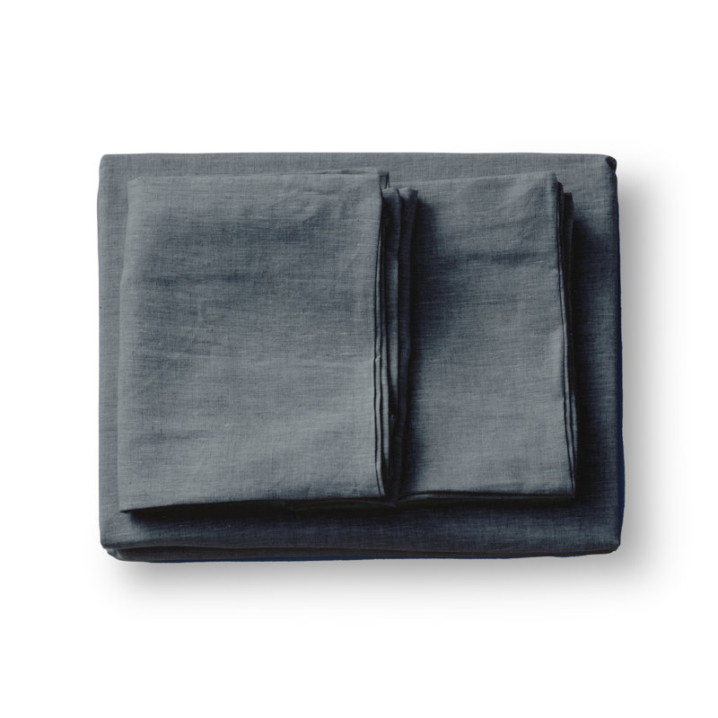 Ensemble de draps en lin, Anthracite, Ensemble de draps pour grand lit avec 2 taies d'or