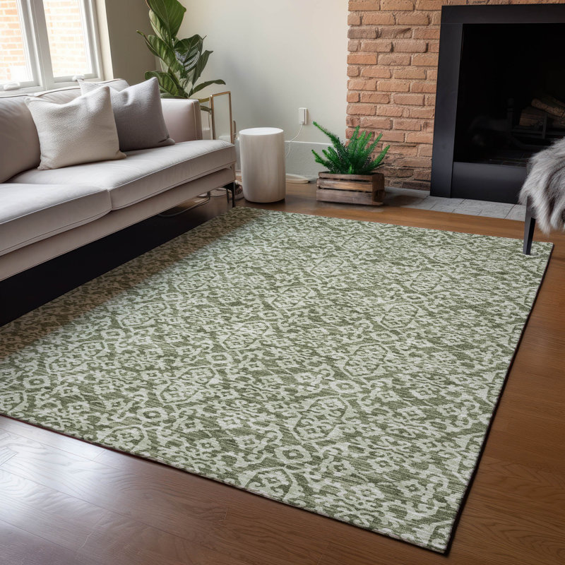 Machine Washable Indoor/Outdoor Chantille ACN2712 Casual Rug, Olive, 2 pi 6 po x 3 pi 10 po