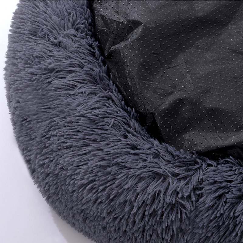 Almaguer Calming Round Donut Plush Dog Cuddler Bed, Small (50cm W x 50cm D), Dark Grey