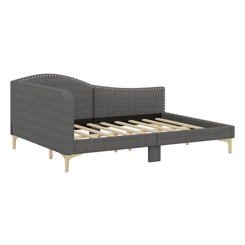 Upholstered Daybed With Headboard And Armrest, Gray, Full / Double