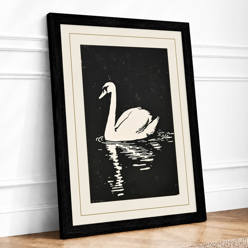 Swan On Dark Water Japandi - Print, Black, A3 - 42.0 x 29.7 cm